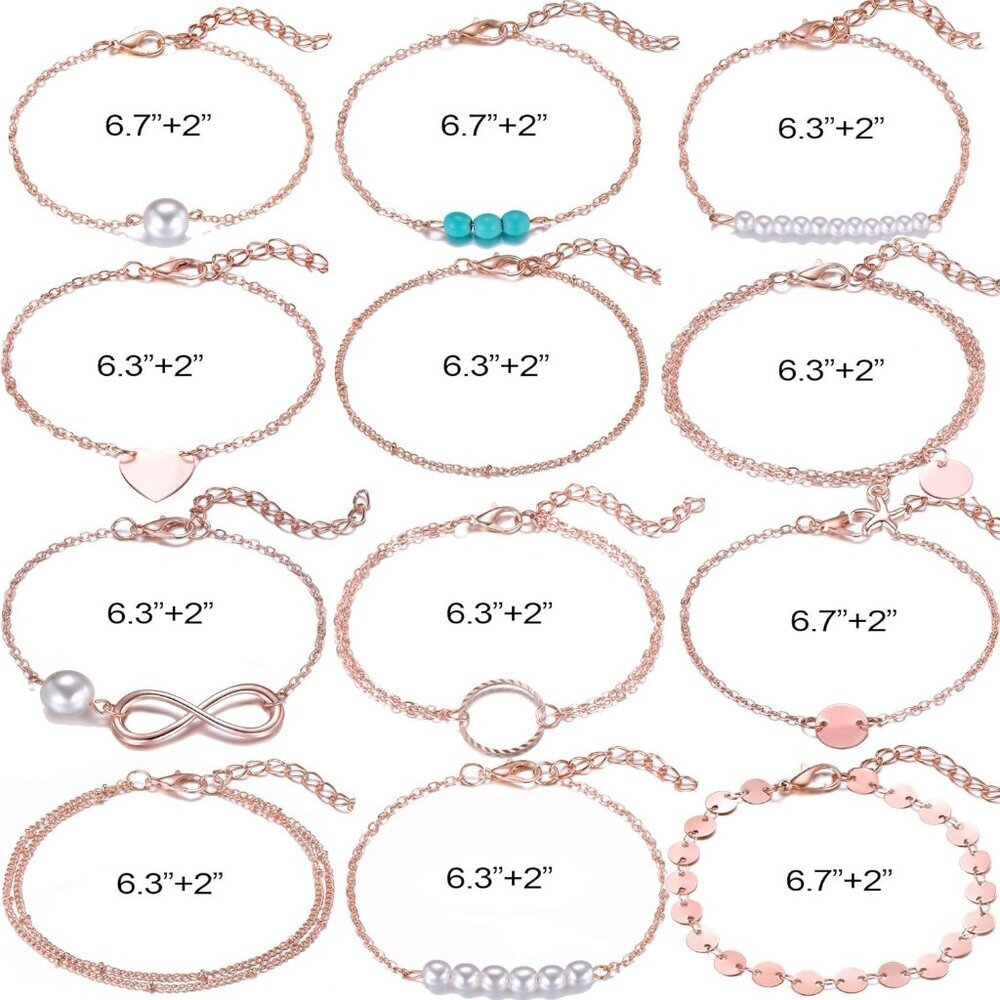 12pcs Simple Silver Gold Bracelets for Women Cute Pearl Bracelet Tiny Charm Dain - Picture 7 of 7